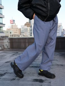 画像1: ストライプ柄織り 2タック ポリエステル×ウールスラックス W35 (1)