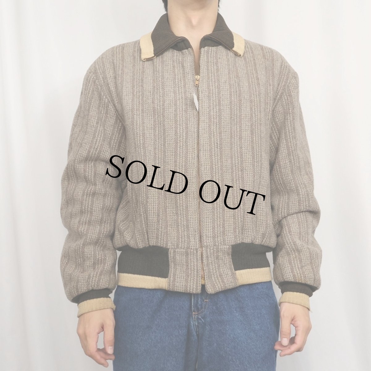 画像2: 〜60's キルティングライナー ストライプ柄 ウールスポーツジャケット (2)