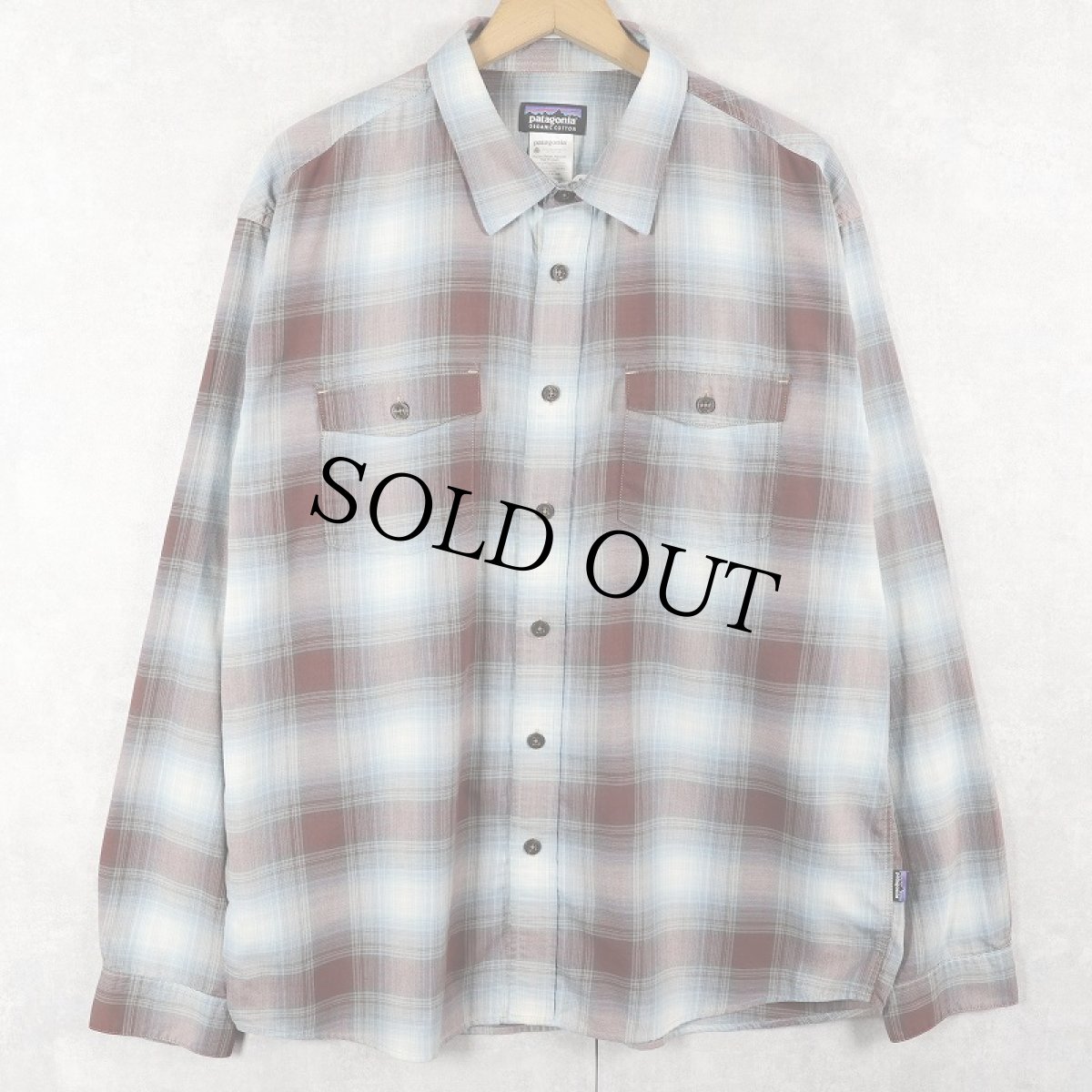 画像1: 2012AW Patagonia "ORGANIC COTTON" オンブレーチェック柄 コットン×ポリエステルシャツ L (1)