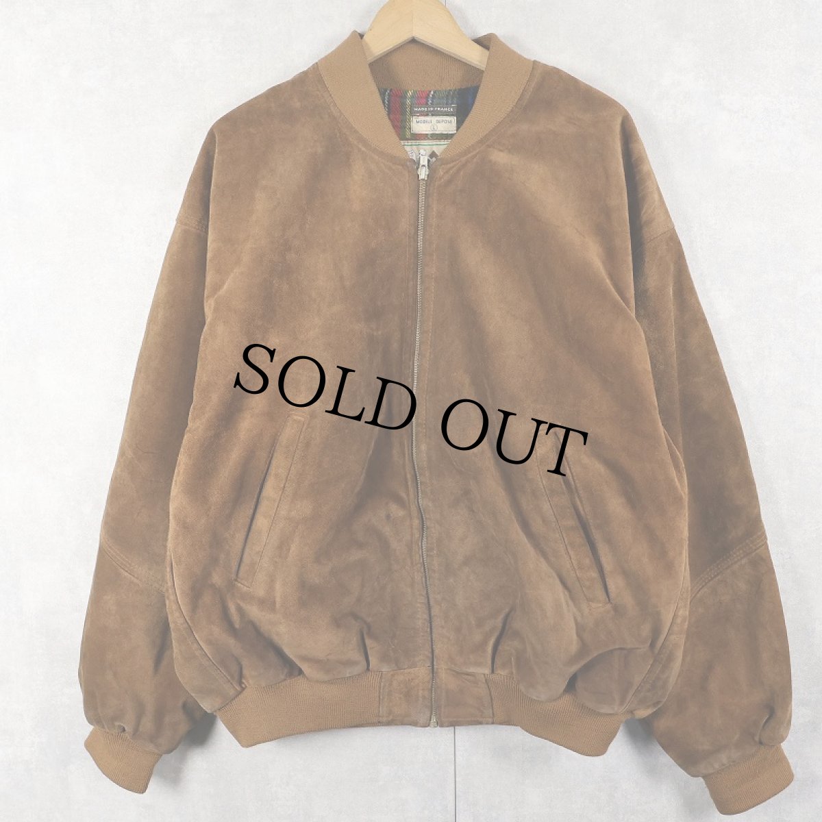 画像1: 80's〜 KUDSAK FRANCE製 チェック柄ライナー スエードレザージャケット L (1)