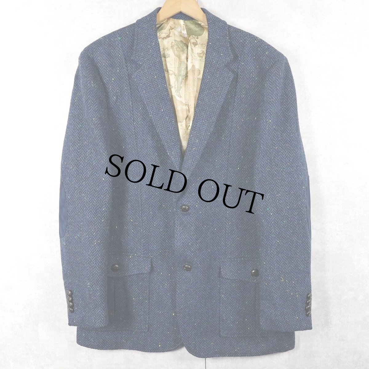 画像1: CELTIC TWEED エルボーパッチ付き カラーネップ混 ウールツイードジャケット NAVY SIZE44 (1)