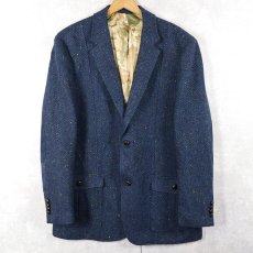 画像1: CELTIC TWEED エルボーパッチ付き カラーネップ混 ウールツイードジャケット NAVY SIZE44 (1)