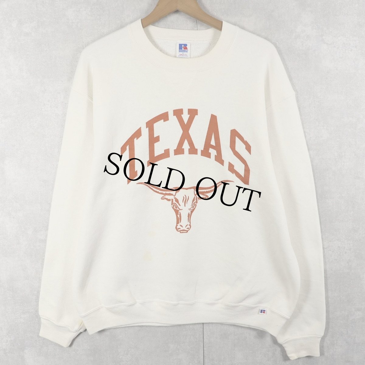 画像1: 80's RUSSELL ATHLETIC USA製 前V "TEXAS" プリントスウェット L (1)