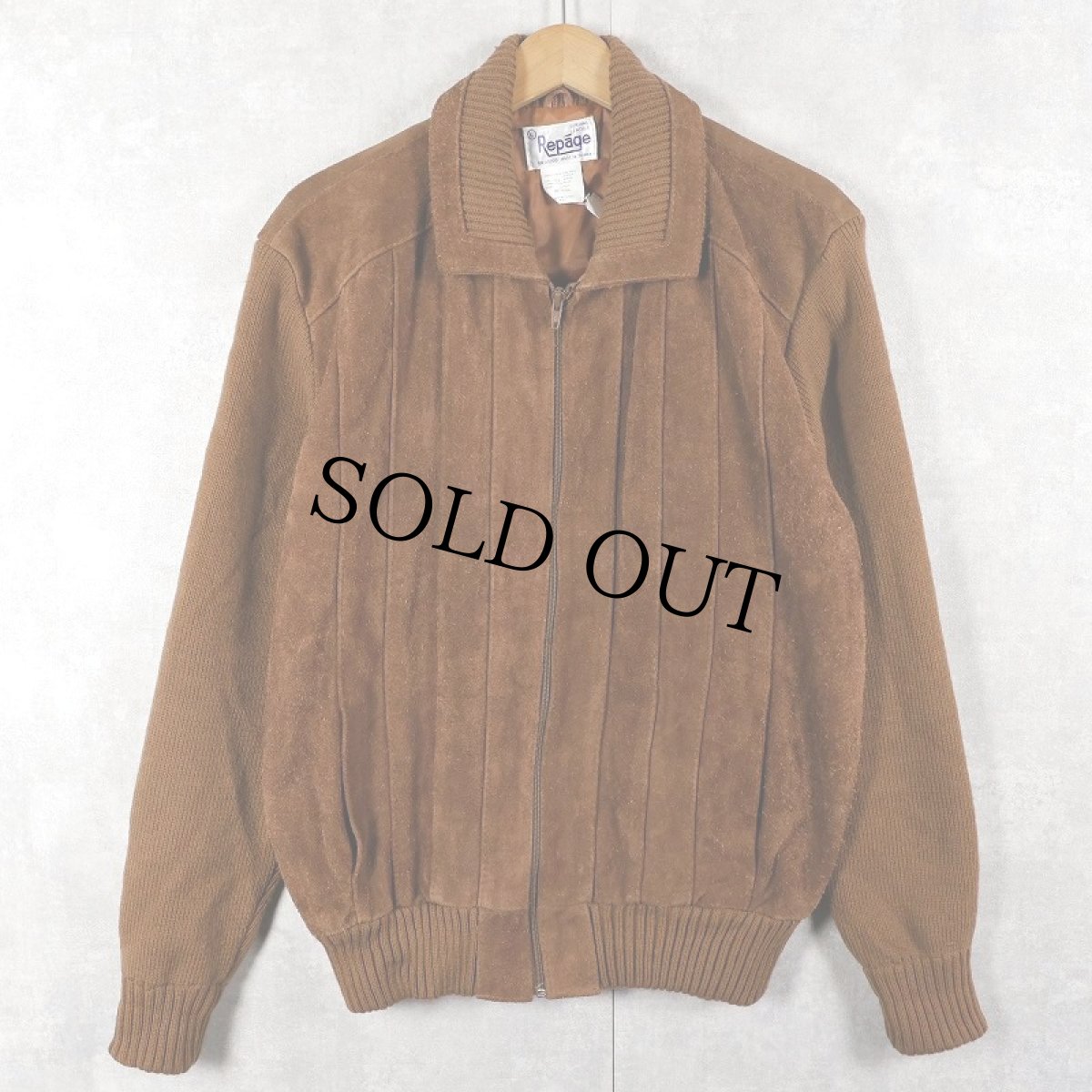 画像1: 80's Repage ニット切り替え スエードレザージャケット L (1)