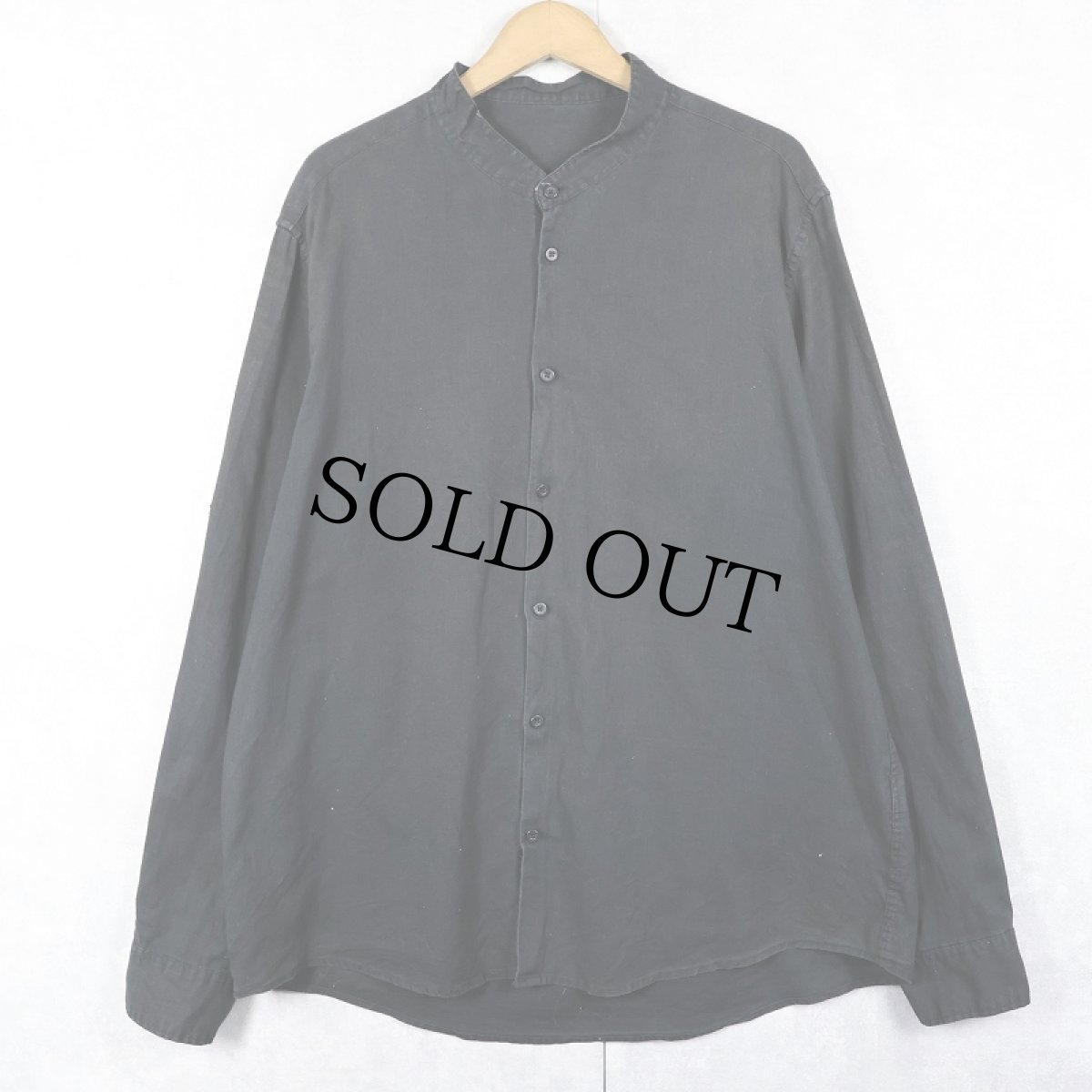 画像1: 【SALE】 リネンコットン バンドカラーシャツ BLACK (1)