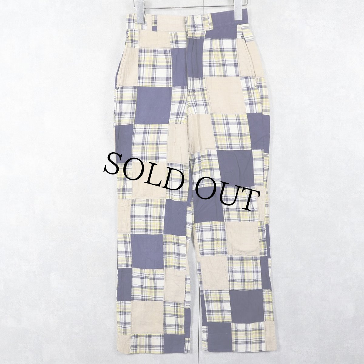 画像1: 〜70's インディアンマドラスチェック柄 パッチワークパンツ W26 (1)