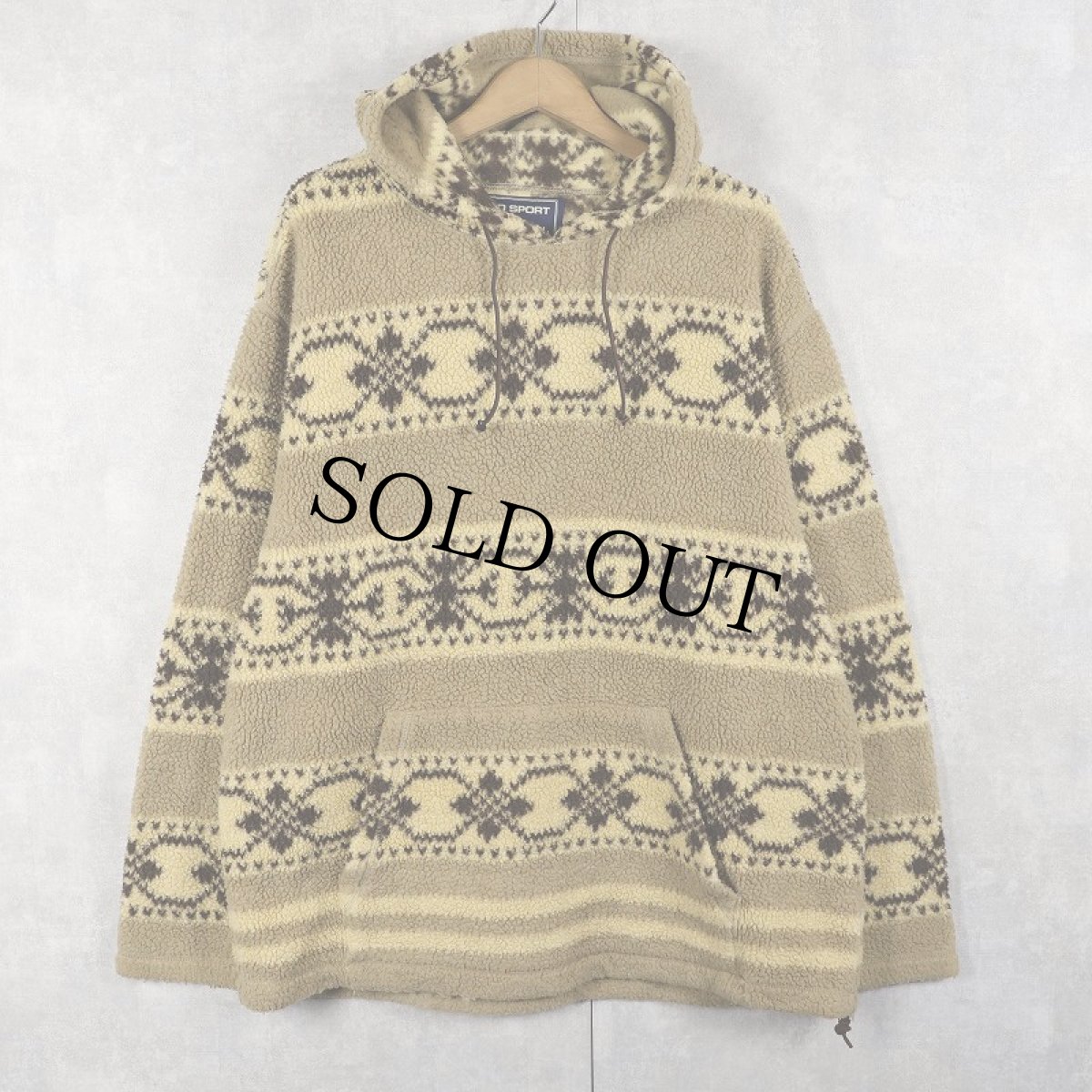 画像1: 90's POLO SPORT Ralph Lauren CANADA製 ノルディック柄 ボアフリースパーカー L (1)