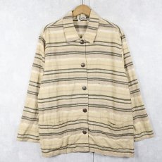 画像1: CHICO'S DESIGN マルチボーダー柄 シルクシャツジャケット SIZE1 (1)