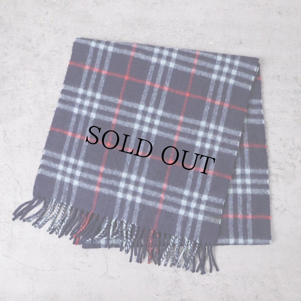 画像1: 90's Burberrys ENGLAND製 チェック柄 カシミアマフラー NAVY (1)