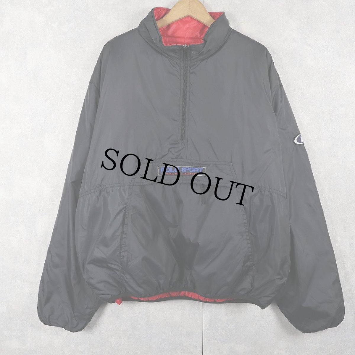 画像3: 90's POLO SPORT Ralph Lauren ロゴパッチ付き 中綿入り リバーシブルプルオーバージャケット RED×BLACK  XXL (3)