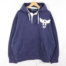 画像1: POLO Ralph Lauren Rウイングパッチ付き ヘンリーネック 後付けスウェットフーディ NAVY XXL (1)