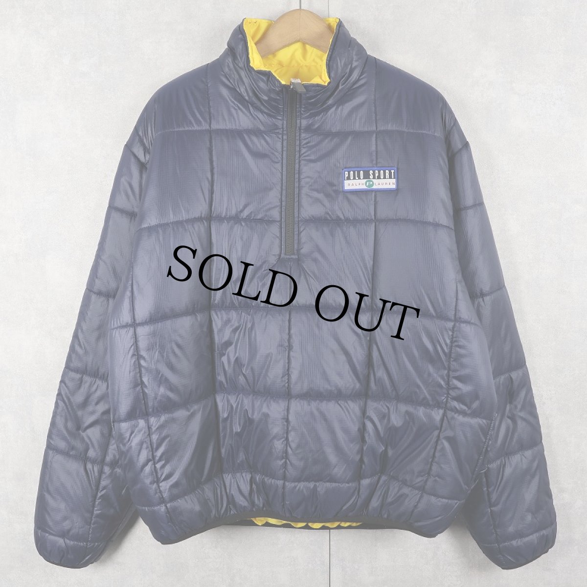 画像2: 90's POLO SPORT Ralph Lauren ロゴパッチ付き 中綿入り リバーシブルプルオーバージャケット L NAVY×YELLOW (2)