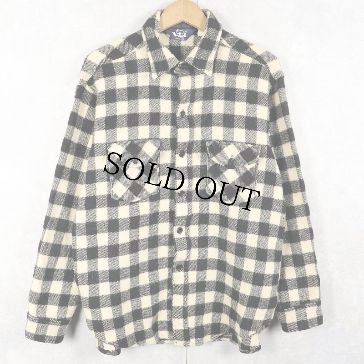 画像1: 80's Woolrich USA製 ブロックチェック柄 ウールシャツ L (1)