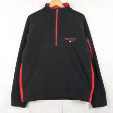 画像1: 90's POLO Ralph Lauren ロゴ刺繍 ハーフジップ フリースジャケット BLACK M (1)