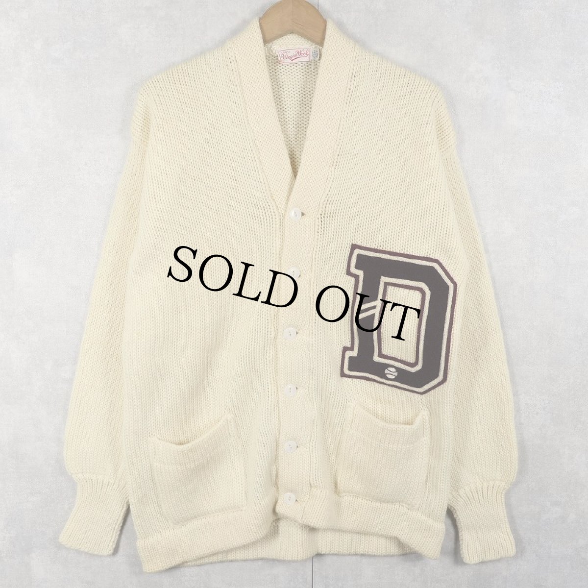 画像1: 60's〜 猫目ボタン ウール レタードニットカーディガン (1)