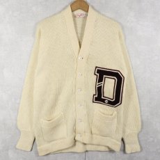 画像1: 60's〜 猫目ボタン ウール レタードニットカーディガン (1)