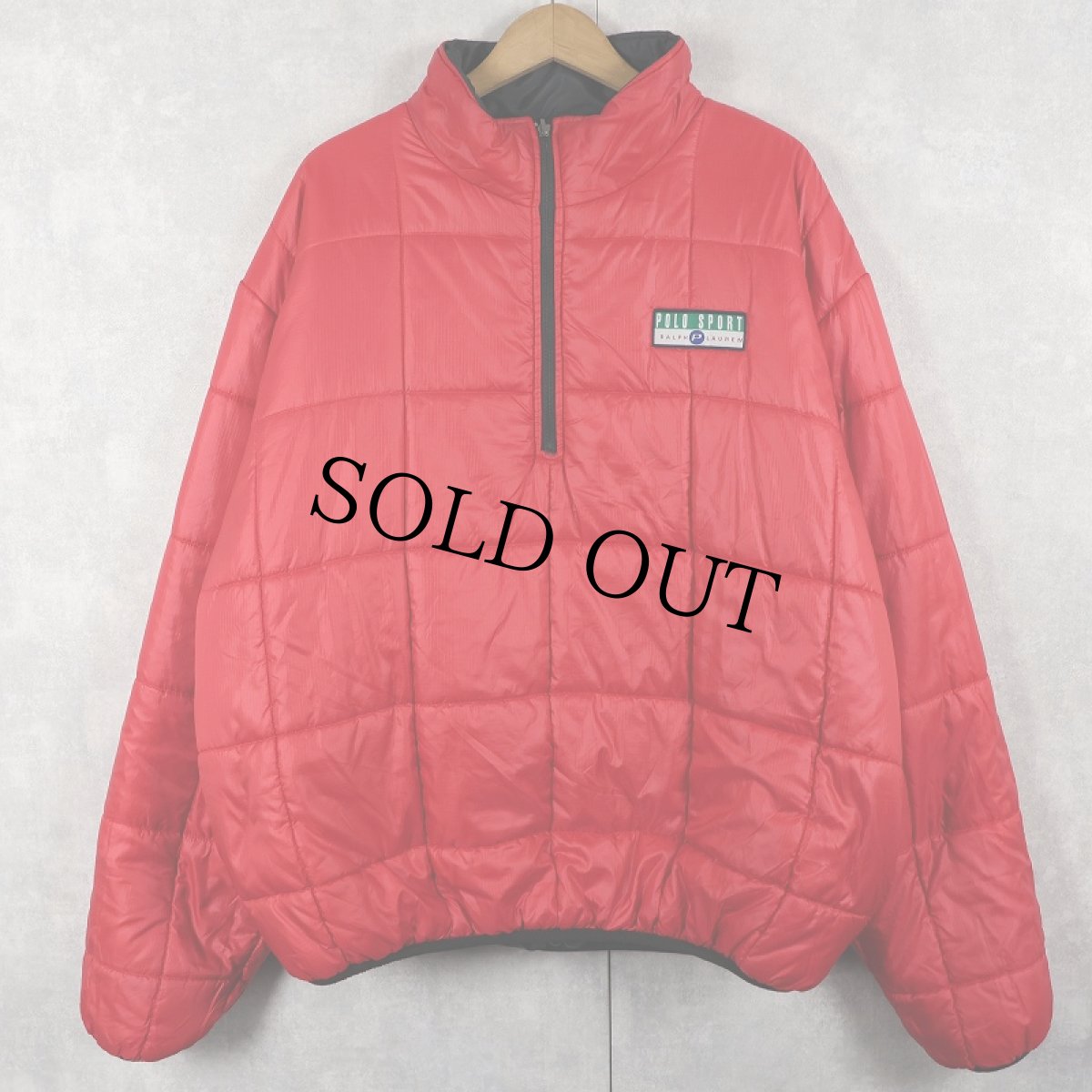 画像2: 90's POLO SPORT Ralph Lauren ロゴパッチ付き 中綿入り リバーシブルプルオーバージャケット RED×BLACK  XXL (2)