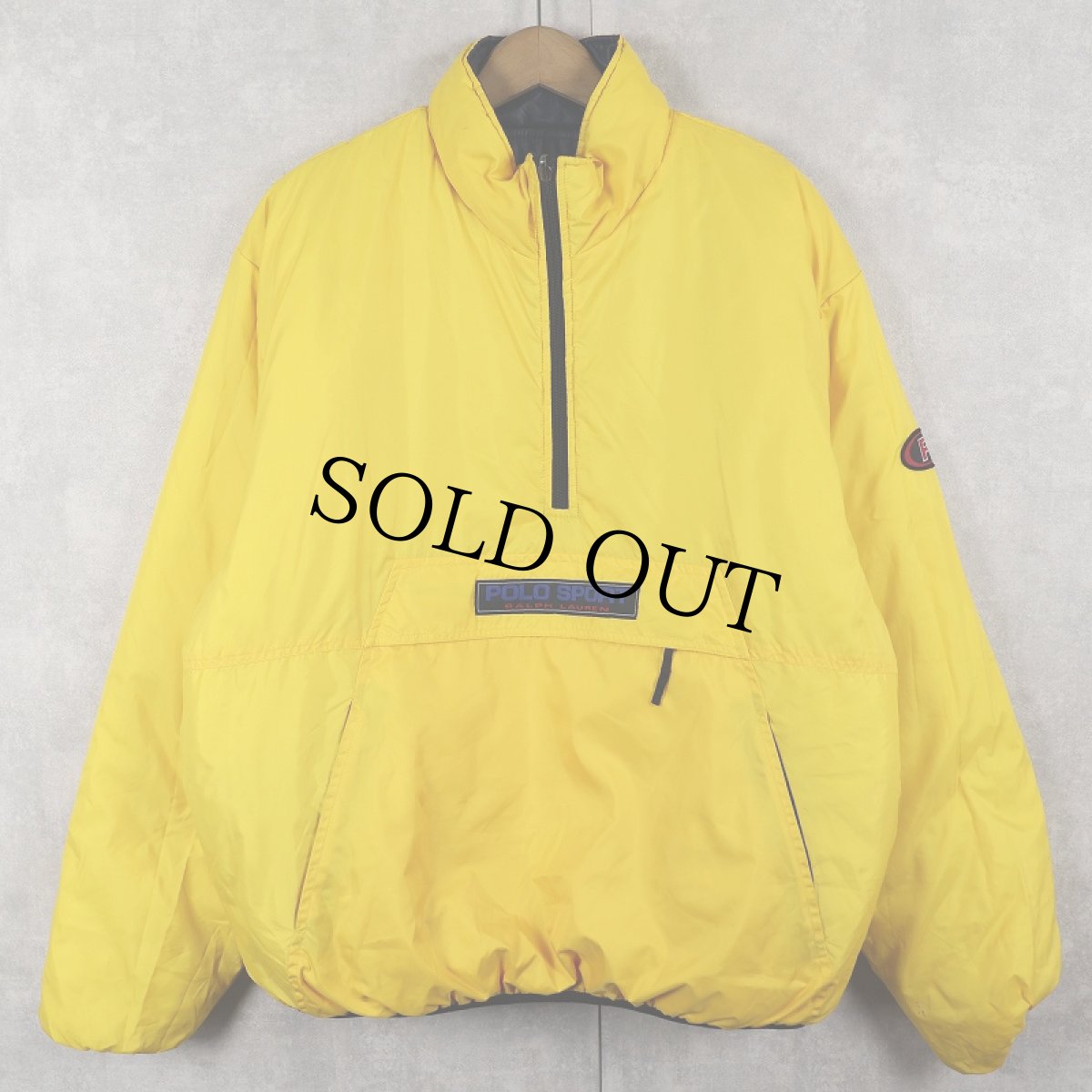 画像3: 90's POLO SPORT Ralph Lauren ロゴパッチ付き 中綿入り リバーシブルプルオーバージャケット L NAVY×YELLOW (3)