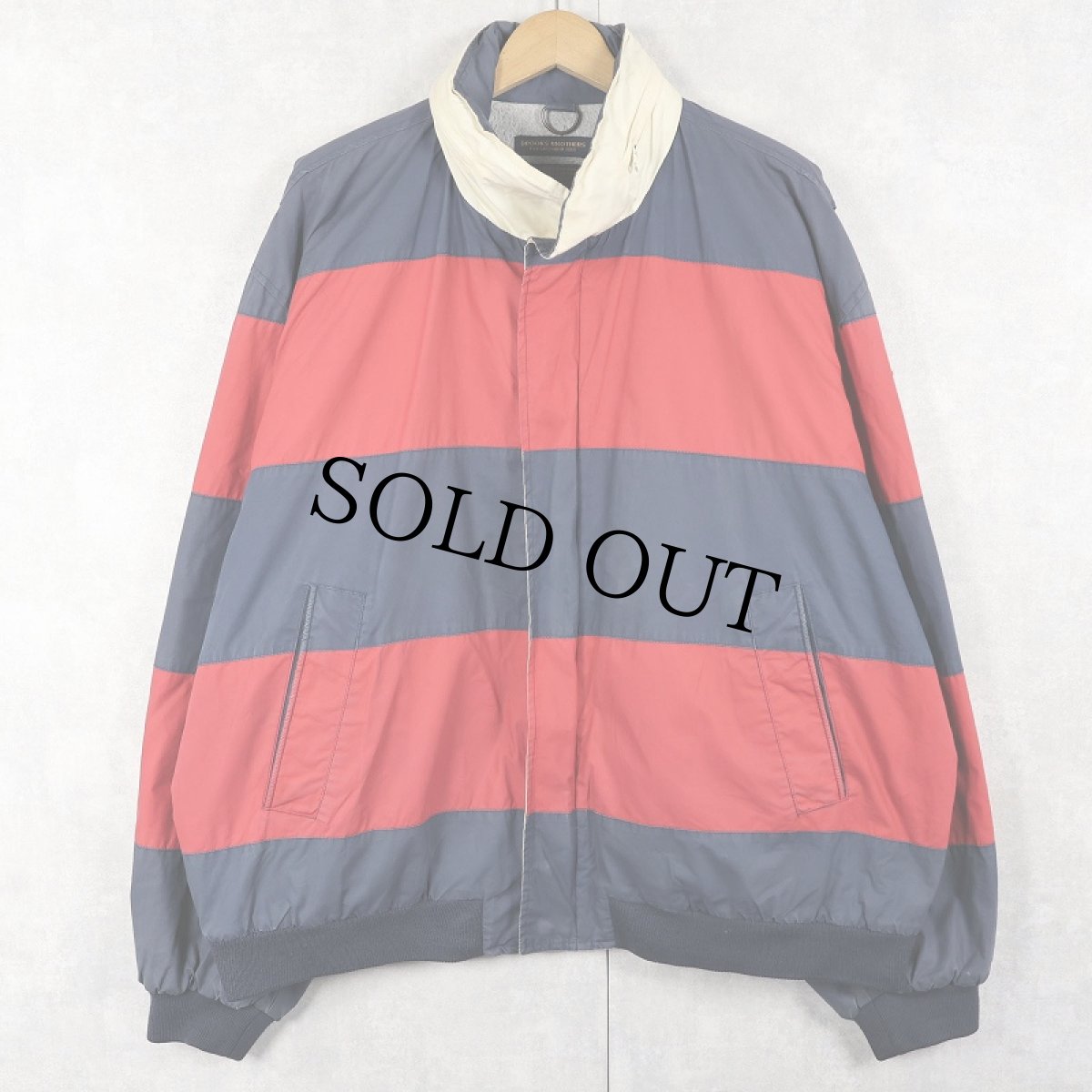 画像1: 90's〜 Brooks Brothers ボーダー柄 裏フリース コットンスイングトップ XL (1)