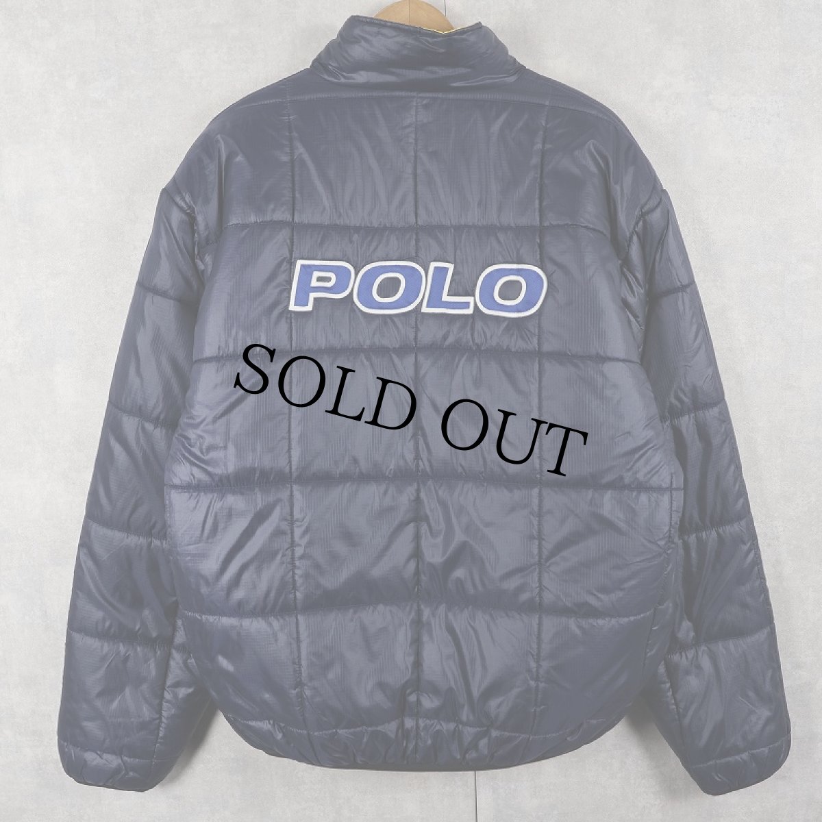 画像1: 90's POLO SPORT Ralph Lauren ロゴパッチ付き 中綿入り リバーシブルプルオーバージャケット L NAVY×YELLOW (1)