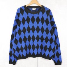 画像1: 80's Cuddle Knit USA製 ダイヤ柄 ニットセーター (1)