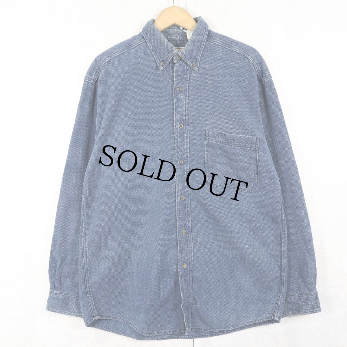 画像1: 80〜90's L.L.Bean USA製 刺子織り インディゴコットンボタンダウンシャツ M (1)