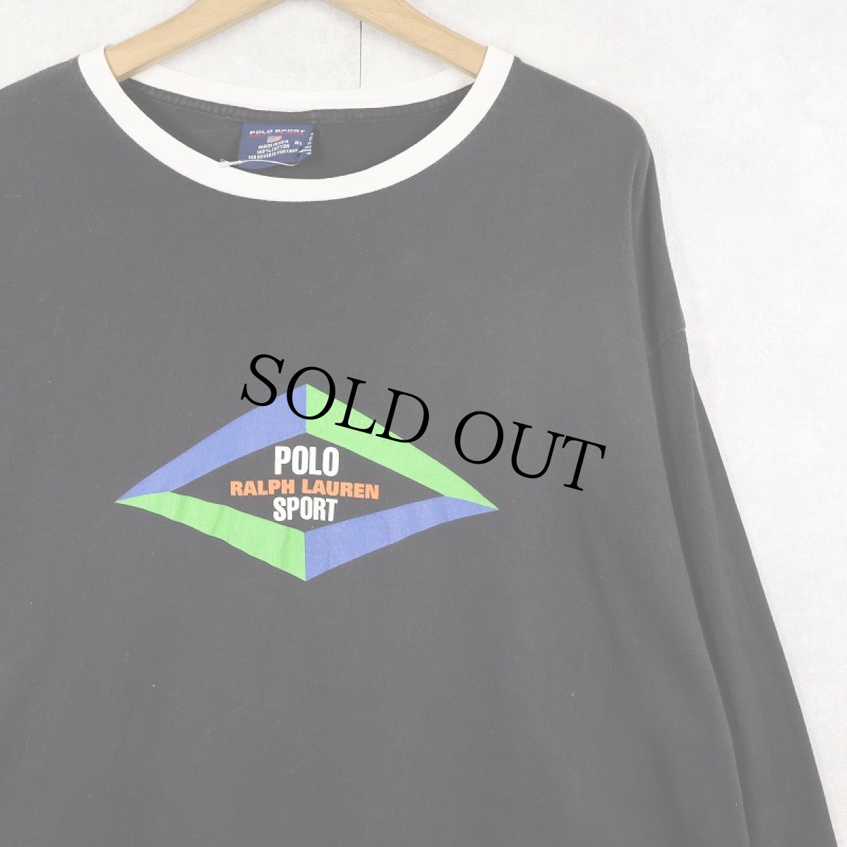 画像1: 90's POLO SPORT Ralph Lauren USA製 ロゴプリントロンＴ BLACK XL (1)