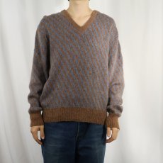 画像2: 90's umberto severi ITALY製 総柄 Vネック ウールニットセーター (2)