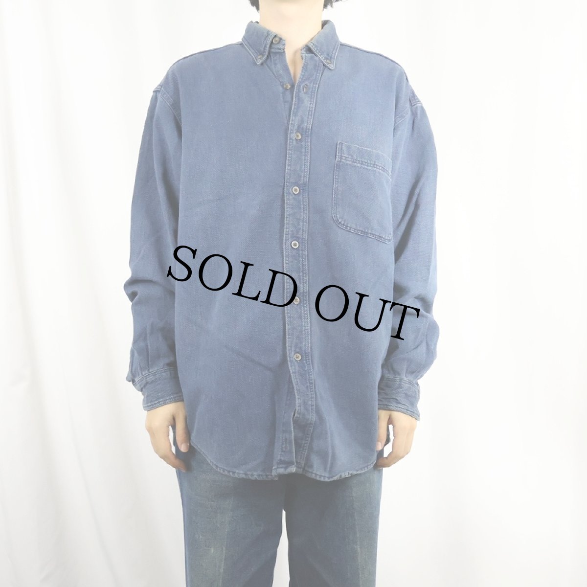 画像2: 80〜90's L.L.Bean USA製 刺子織り インディゴコットンボタンダウンシャツ M (2)