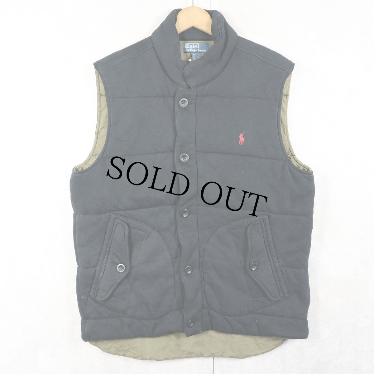 画像1: POLO Ralph Lauren 中綿入り スウェットベスト BLACK L (1)