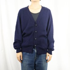画像2: 70's PENDLETON USA製 ウールニットカーディガン NAVY M (2)