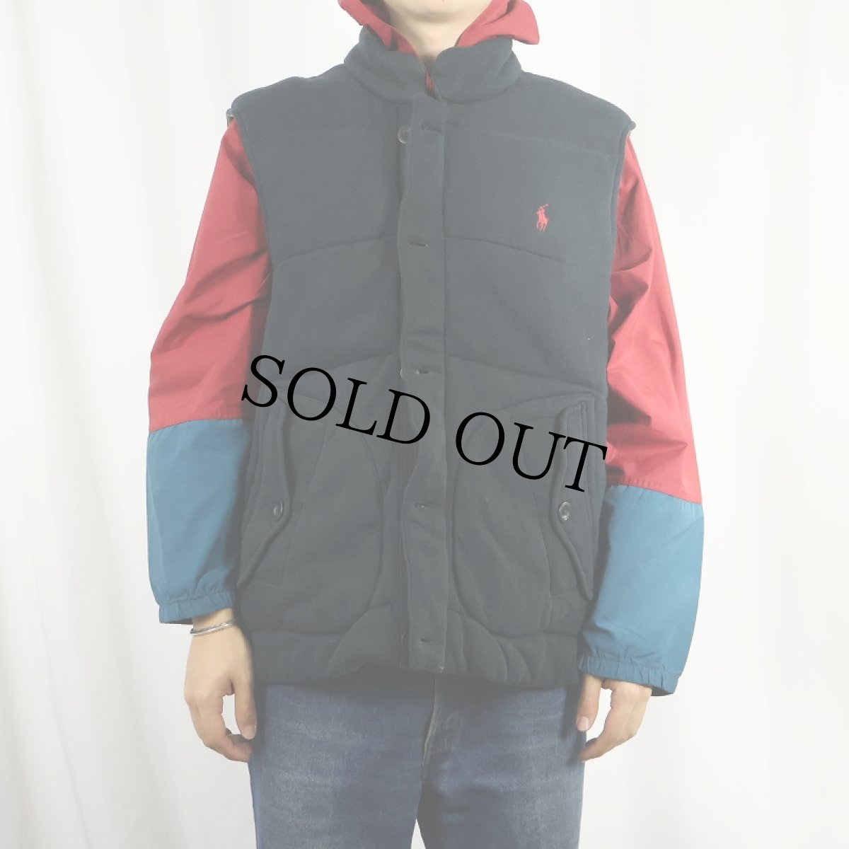 画像2: POLO Ralph Lauren 中綿入り スウェットベスト BLACK L (2)