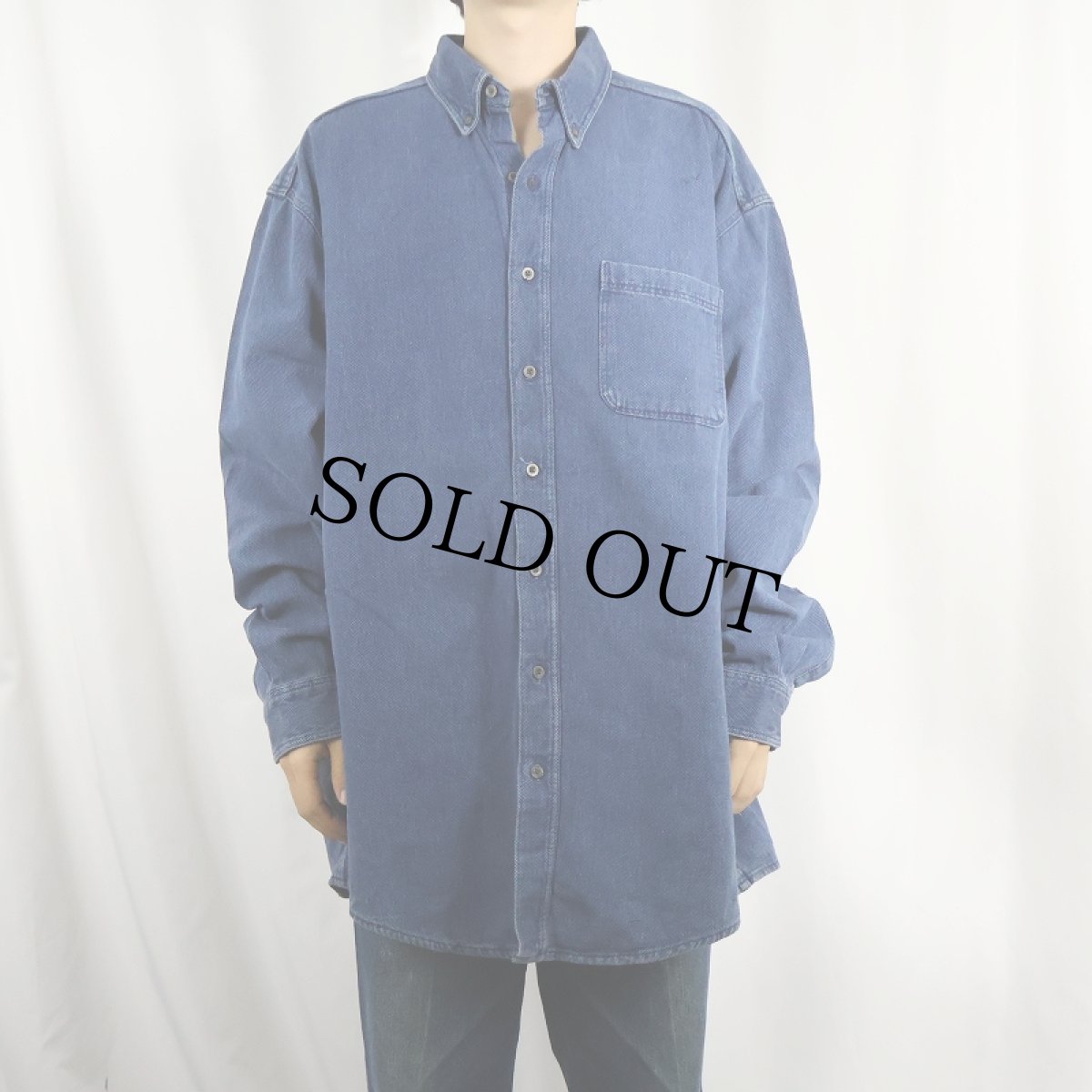 画像2: 80〜90's L.L.Bean USA製 刺子織り インディゴコットンボタンダウンシャツ XL (2)