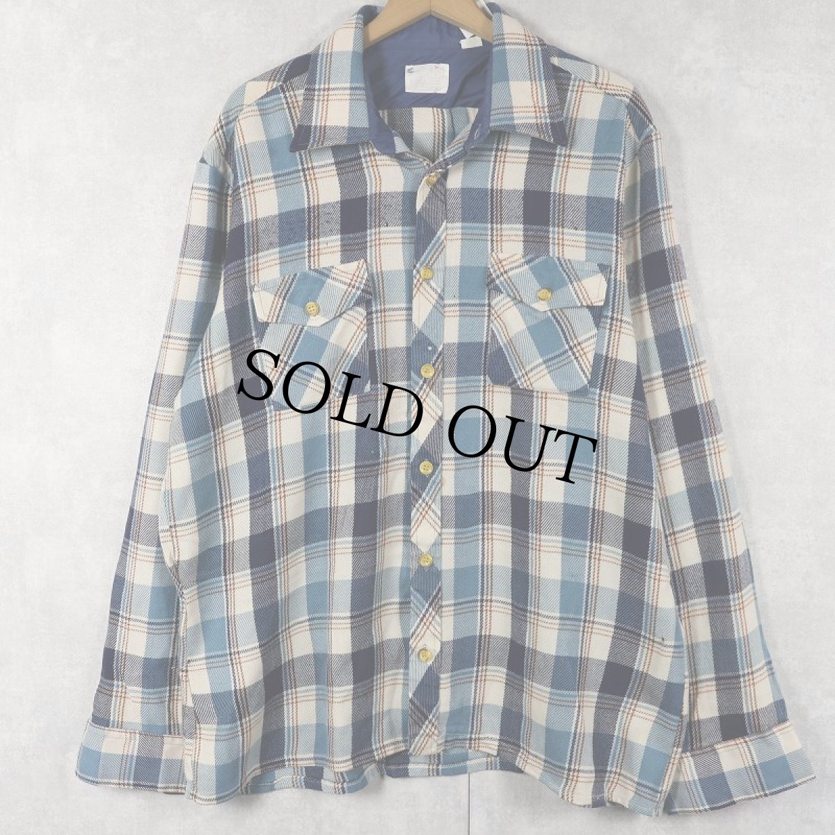 画像1: 70〜80's Sears チェック柄 ライトネルシャツ XL (1)