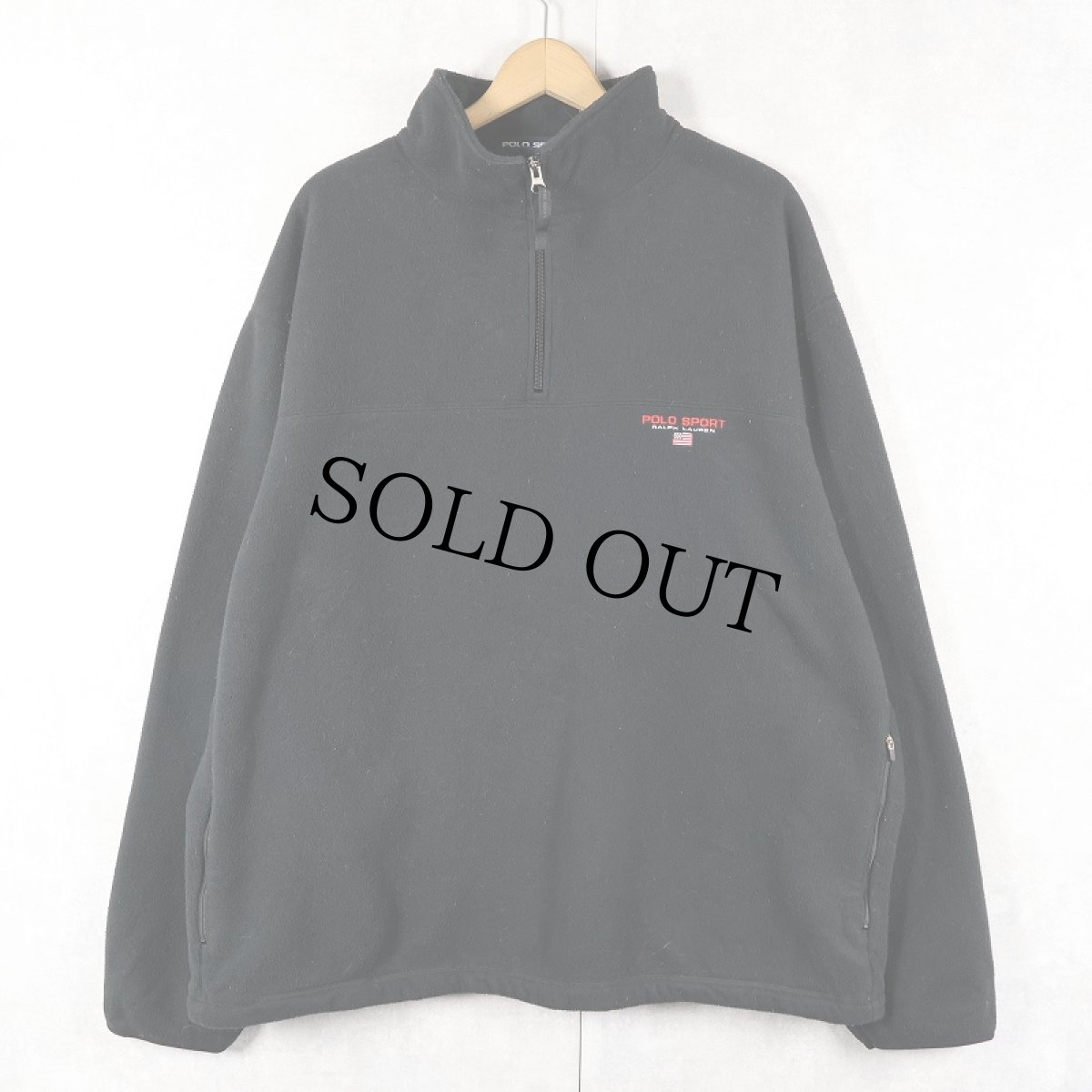 画像1: 90's POLO SPORT Ralph Lauren ロゴ刺繍 ハーフジップ フリースジャケット BLACK XXL (1)