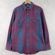 画像1: 80's Wrangler チェック柄 ヘビーネルウエスタンシャツ SIZE16 1/2-34 (1)