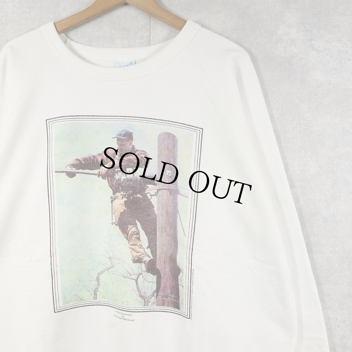画像1: 80's Norman Rockwell USA製 "The Lineman" アートプリントラグランスウェット XXL (1)