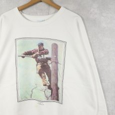 画像1: 80's Norman Rockwell USA製 "The Lineman" アートプリントラグランスウェット XXL (1)