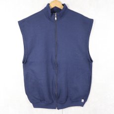 画像1: 90's RUSSELL ATHLETIC USA製 スウェットジップベスト NAVY XL (1)