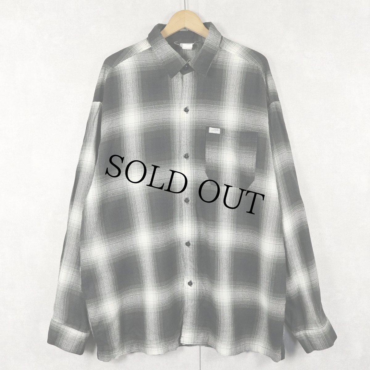 画像1: Caltop USA製 オンブレーチェック柄 ポリエステルシャツ BLACK 2XL (1)