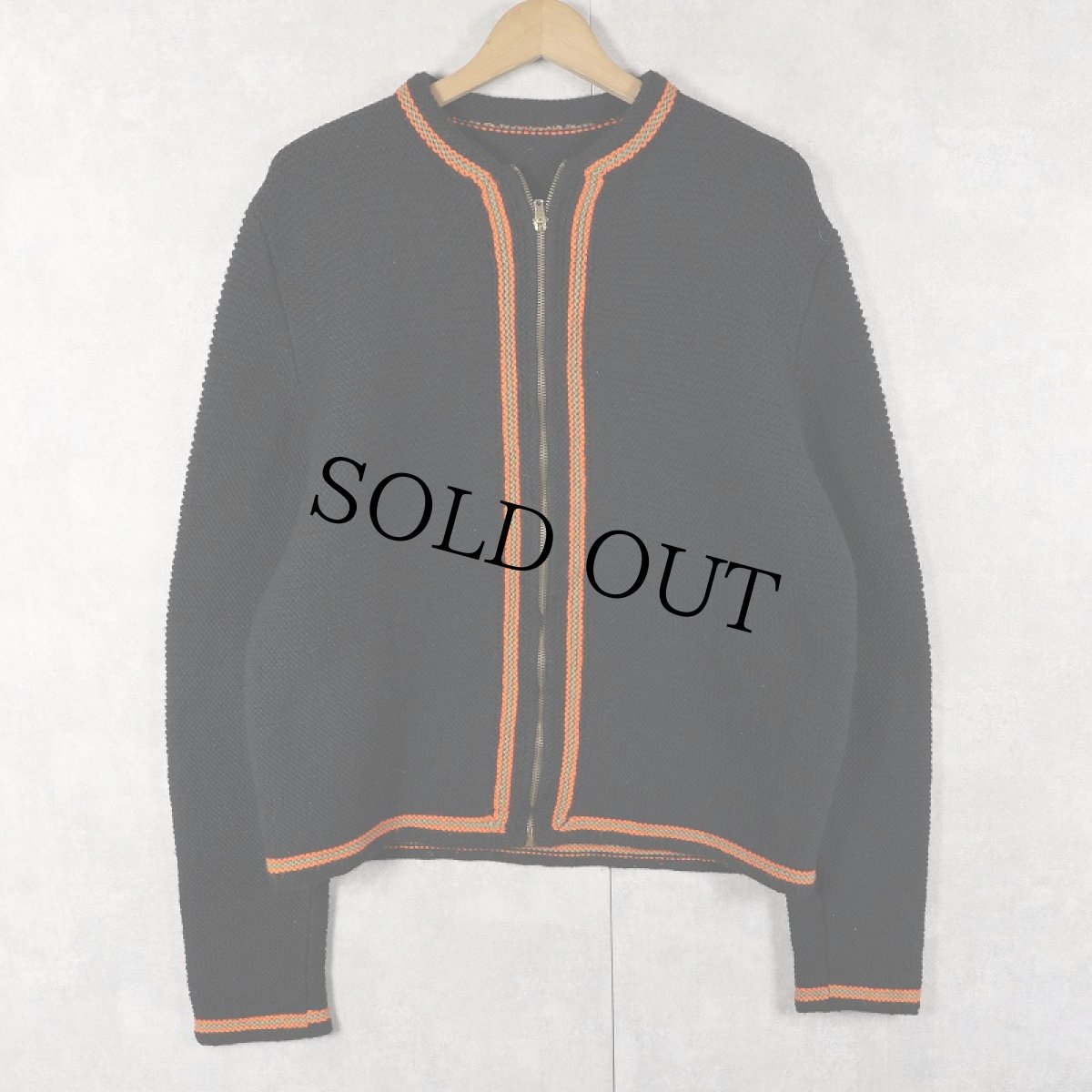 画像1: 50〜60's ラインデザイン ニットジップジャケット BLACK (1)