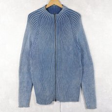 画像1: リブ編み インディゴコットン ニットジップジャケット  (1)