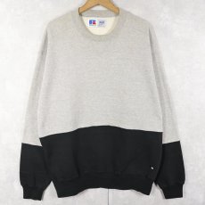 画像1: 90's RUSSELL ATHLETIC USA製 "HIGH COTTON" 前V 2トーン 無地スウェット L (1)