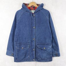 画像1: 80〜90's L.L.Bean チェック柄ライナー デニムフードコート (1)