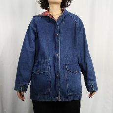 画像2: 80〜90's L.L.Bean チェック柄ライナー デニムフードコート (2)