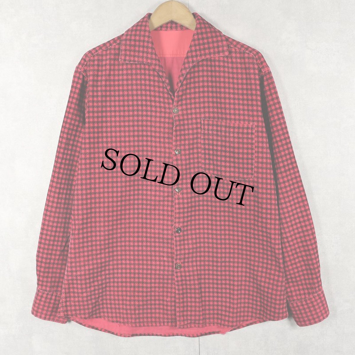 画像1: 50's〜 チェック柄 イタリアンカラー プリントコーデュロイシャツ  (1)