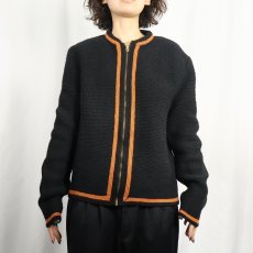 画像2: 50〜60's ラインデザイン ニットジップジャケット BLACK (2)