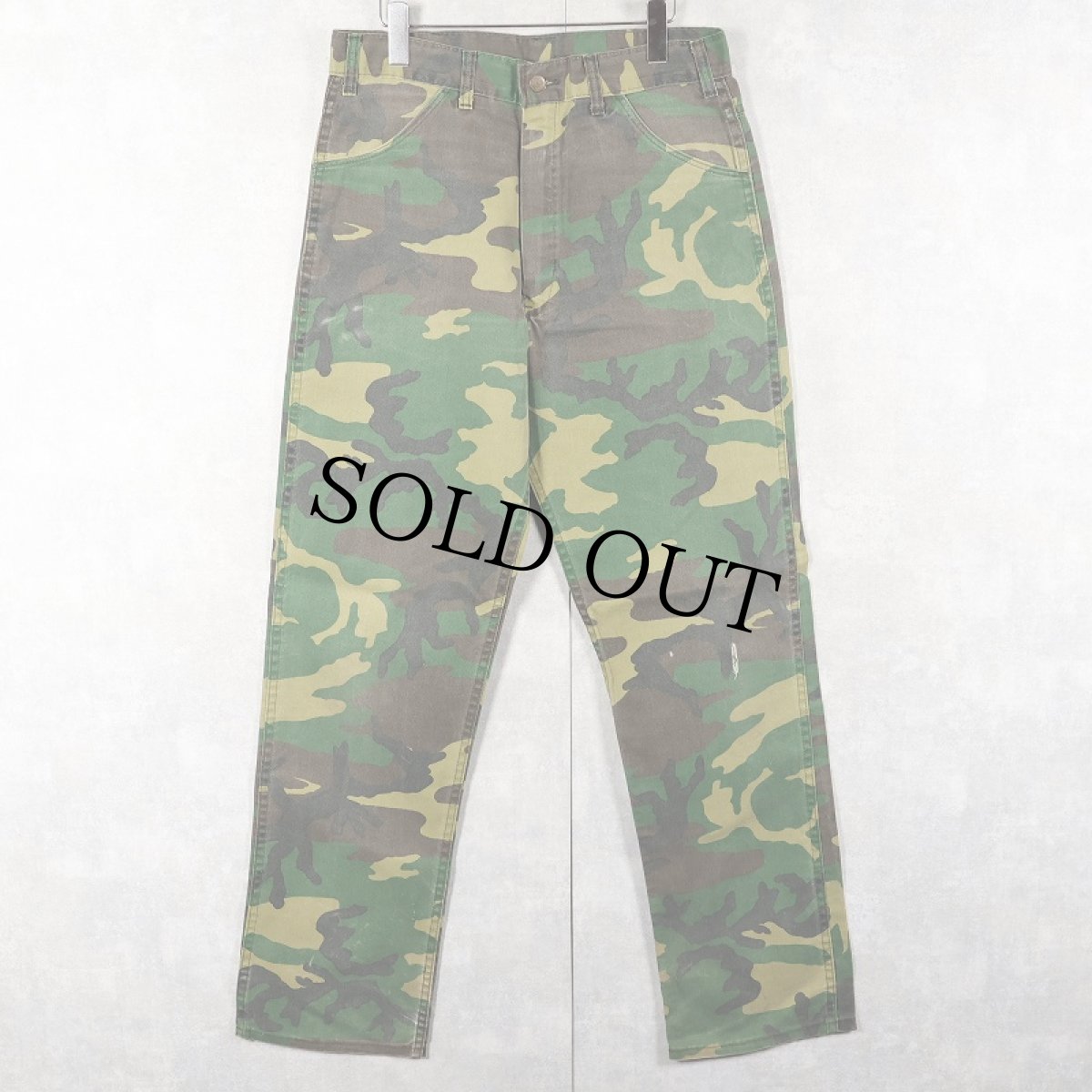 画像1: 70〜80's Key USA製 ウッドランドカモ柄 ポリエステル×コットンパンツ W33 (1)