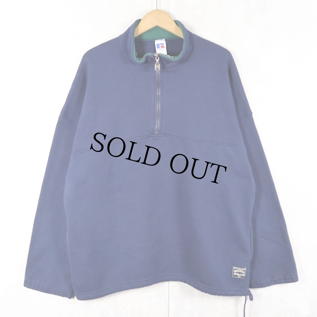 画像1: 90's RUSSELL ATHLETIC USA製 無地 ハーフジップスウェット NAVY L (1)