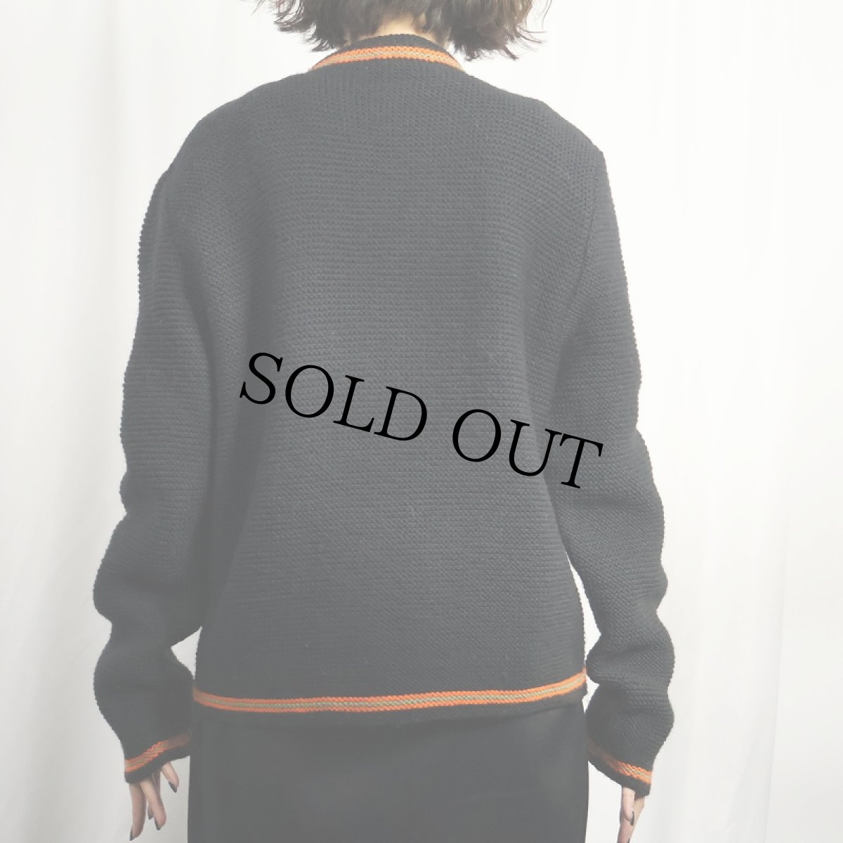 画像3: 50〜60's ラインデザイン ニットジップジャケット BLACK (3)